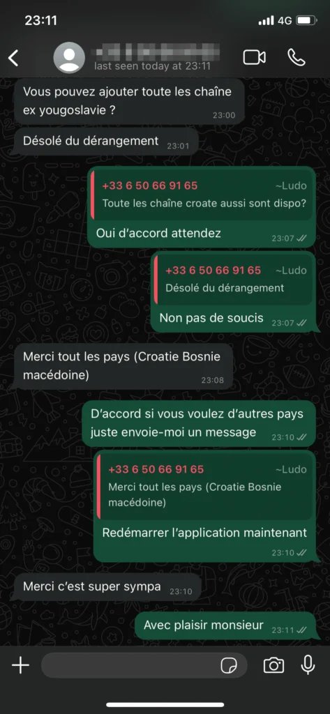 Conversación de WhatsApp con un cliente