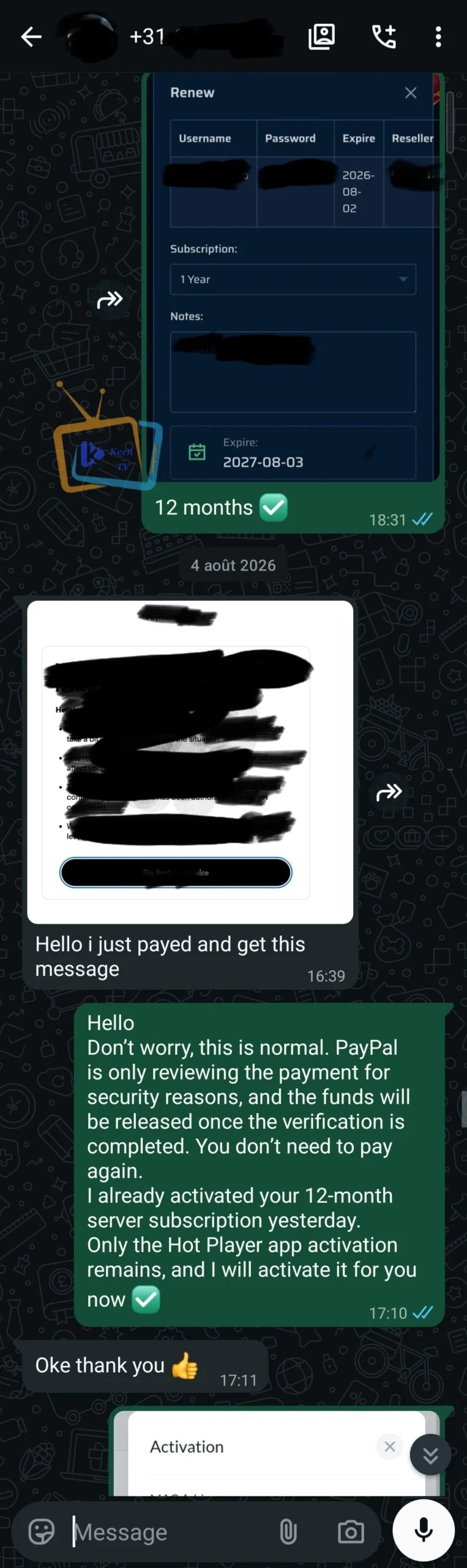 Conversación de WhatsApp con un cliente