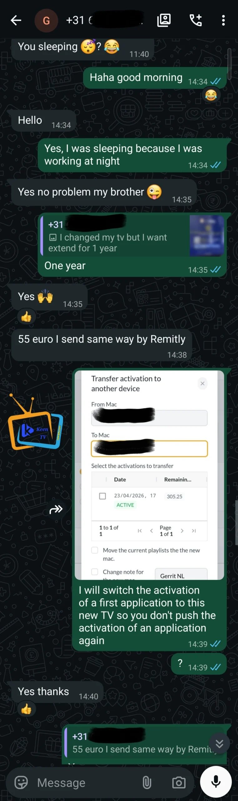Conversación de WhatsApp con un cliente
